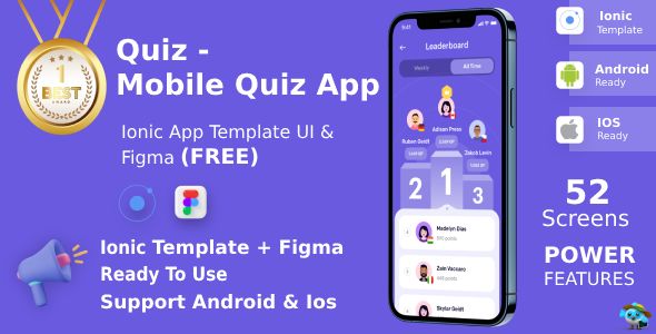 Quiz | ANDROID + IOS + FIGMA (FREE) | UI Kit | Ionic | Online Quiz Game Quiz | ANDROID + IOS + FIGMA (FREE) | UI Kit | Ionic | Online Quiz Game - Image 1