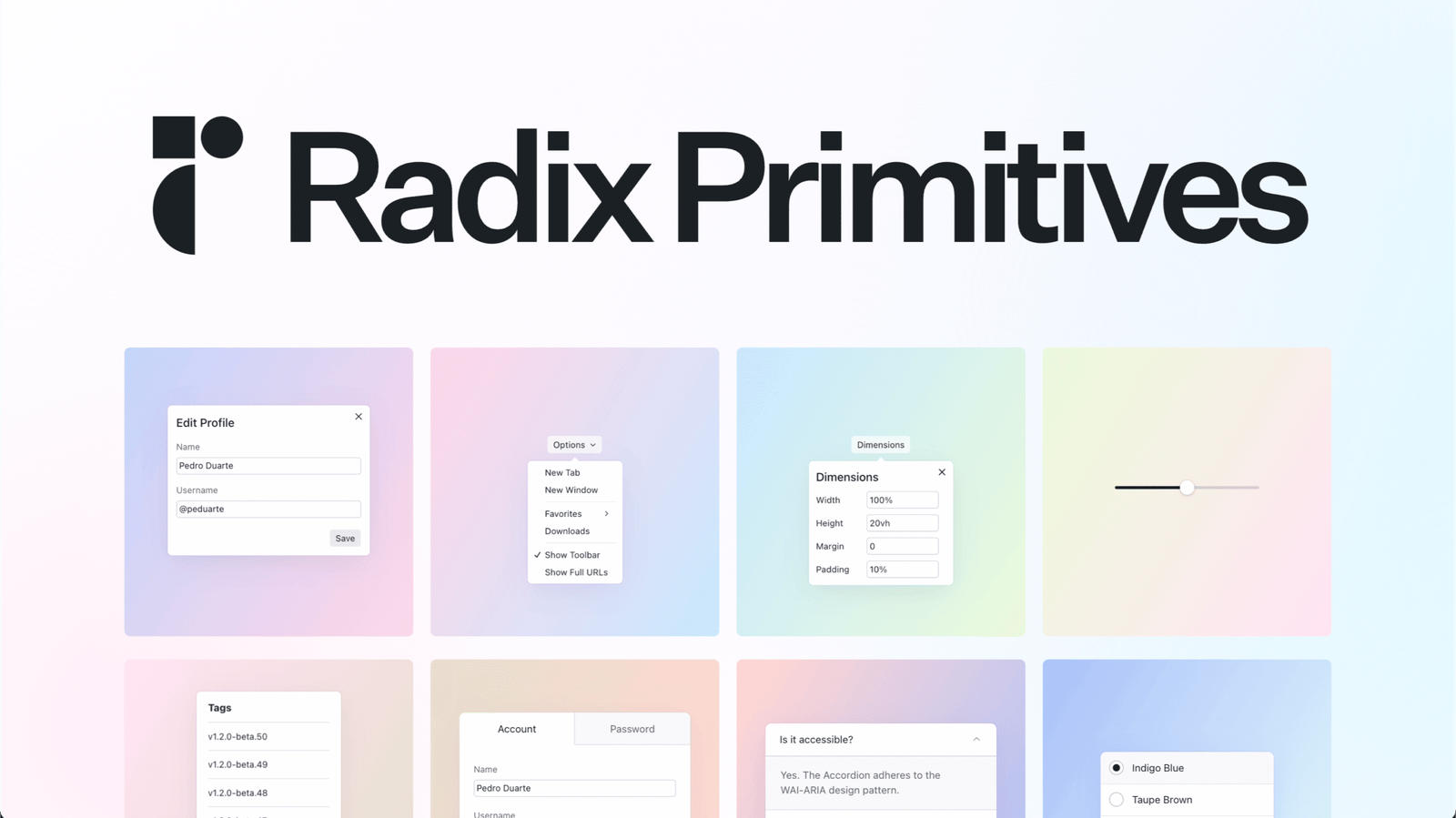 primitives — Radix Primitives is an open-source UI component library for building high-quality, accessible design systems and web apps. Maintained by @workos. primitives — Radix Primitives is an open-source UI component library for building high-quality, accessible design systems and web apps. Maintained by @workos. - Image 1